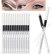 Erinde 12PCS White Eyeliner Pencil Soft Highlighter Eye Liner Pencil, Lying Eye Brightener Stick, Eyeshadow Pencil Waterproof Hypoallergenic, White Eye Liners Makeup Pencils, Easy to Color, Christmas Eye Makeup