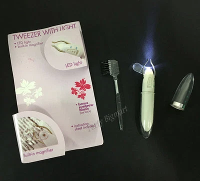 Tweezer With Built In Led Light Magnifier+Eyebrow Brush Eyebrow Hair Removal-AU