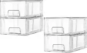 4 Pack Stackable Storage Drawers,Clear Acrylic Drawer Organizers with Handles, E