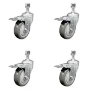4 Inch SS Gray Polyurethane ½ Inch Threaded Stem Caster Set Total Lock Brake
