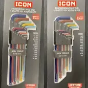 ICON Professional SAE And Metric 26 Pc Color Coded L-Shape Ball End Hex Key Set