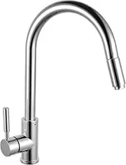 ACA International WELS Round Kitchen Mixer, 360° Swivel Pull Out Spout Faucet, Sink Laundry Mixer, DR Brass (Chrome)