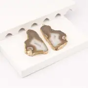 Single Bail Natural Geode Slice Gemstone Brass DIY Connector Pair