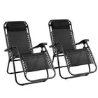 2PC Zero Gravity Chair Folding Outdoor Recliner Adjustable Sun Lounge Camping Bl