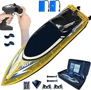 RC Boat with 2 Rechargeable Battery, 30+ MPH Fast Remote Control Boat with Storage Package, 2.4G Large RC Electric Boats Pool and Lakes Toys with LED Lights for Adults and Kid (709-Orange)