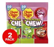 2x Chupa Chups Incredible Chew Assorted Flavours Soft Chewys Bag (175g) gift box