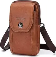 VIIGER Genuine Leather Cell Phone Holster Magnetic Cover Belt Clip Pouch Compatible for iPhone 16 Pro Max Case 15 Pro Max S25 Ultra with Belt Loop Crossbody Phone Purse Shoulder Bag for Women, Brown