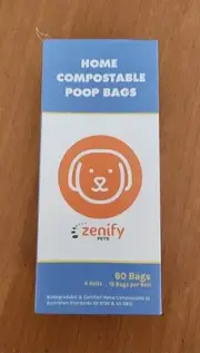 ZENIFY COMPOSTABLE ECO FRIENDLY PET POO BAGS BIODEGRADABLE WASTE 60 BAGS