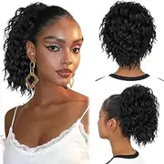 Curly Ponytail Extension 8 Inch Black Adjustable Drawstring Fake Ponytail with Breathable Net Natural & Lightweight Looking Ponytail Extension for Women