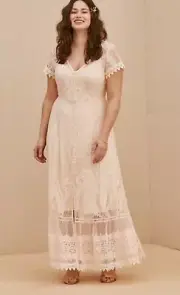 Womens Torrid Ivory Maxi Lace Button-Front Dress Size 0 12 Large NWT