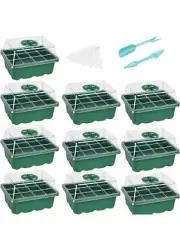 10-Pack Seed Starter Tray w/ Dome & Base, (12 Cells/Tray) - Adjustable Humidity