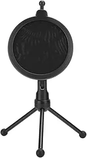 Bewinner 1 Microphone Anti-Spray Net with Foldable Shockproof Tripod Dual Layer Black Adjustable Filter with Tripod Holder Stylish for Interviews, Teaching, Recording