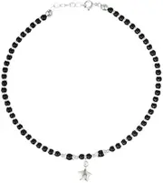 [Tongari] 925 Pure Silver Anklet With Black Crystal & Silver Beads For Women Single Piece Design-15, Free, Sterling Silver, no gemstone