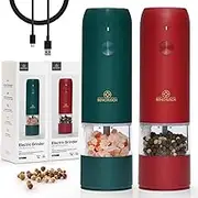 Electric Salt and Pepper Grinder Set - USB Rechargeable Electric Grinders - Adjustable Ceramic Grind Mill Set for Black Peppercorn - Automatic Pepper Grinder With LED Light - 1xGreen And 1xRed