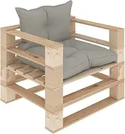 Garden Pallet Sofa, Taupe Cushions, Solid Pinewood, Outdoor Patio Furniture, Weather Resistant Wooden Bench for Relaxing