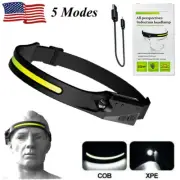COB LED Headlamp USB Rechargeable Headlight Torch Flashlight Work Light Bar US