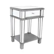2 Tier Luxury Silver Mirrored Side Table Nightstand w/ Drawer Sofa Side Bedside