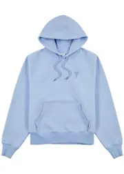 Ami Paris Logo Hooded Stretch-cotton Sweatshirt - Light Blue - XL XL