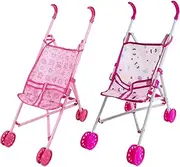 Doll Stroller Cartoon Pattern Baby Doll Stroller Foldable Doll Pram with T-Shaped Safety Belt & Push Handle Detachable Washable Baby Doll Pram for Girls, Pretend Play, Style1 Doll Pram Baby Doll Pram