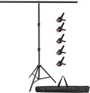 Hemmotop 7x5 ft T-Shape Photo Backdrop Stand, Portable Green Screen Stand Only with 5 Clip Clamps and Carry Bag, Adjustable Background Support Kit for Birthday, Baby Shower, Parties, Photoshoots