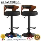 Set of 2 Bar Stools Kitchen Gas Lift Swivel Chairs Stool Wooden Barstool Leather