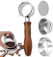 MZDMY 51mm Bottomless Portafilter with 3 Ears Fit for Delonghis EC680, EC685 & EC885 Espresso Machine,Stainless Steel, with Dosing Funnel,Screen, & IMS Precision Basket (Solid Wood Handle-2)