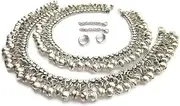 [IndiaStop] Womens Fashion Anklets Pair | Ankle Bracelet Barefoot Sandals Feet Jewelry | Festival Bohemian Vintage Retro Tribal Gypsy Hippy Bollywood Boho Chic Style | Jingle Bell Charm Handcrafted Indian Payal,