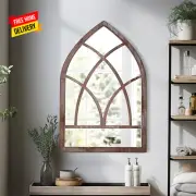 Farmhouse Arched Window Mirror Wall Decor 16 X 24 Inch Hanging Distressed White
