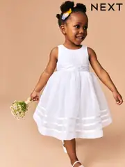 White Flower Girl Organza Dress (3mths-10yrs) (E87907) | $88 - $101