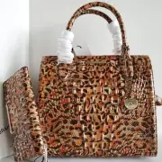 Brahmin Caroline Satchel Leopard Cub Leather Crossbody Bag+Bi-fold Wallet NWT
