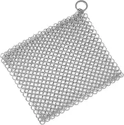 Cast Iron Scrubber 316 Stainless Steel Cast Iron Skillet Cleaner Scraper Chainmail Scrubber Chain Scrub for Cast Iron Pre-Seasoned Pans, Griddles, BBQ Grills, and More Pot Cookware Cleaning-8x6 Inch
