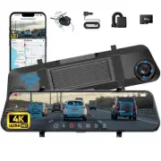 4K Mirror Dash Cam with IMX415, 12 Inch Smart Rear View Mirror Camera with Wi...