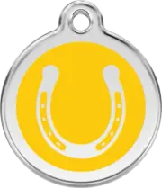 Red Dingo Horse Shoe Yellow Tag - Lifetime Guarantee - Cat, Dog, Pet ID Tag Engr