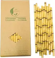 Yellow Bamboo Drinking Paper Straws to Replace Plastic Straws, 100 Count 100% Organic Environmentally Friendly Bamboo Straws