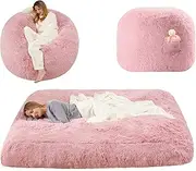 Bean Bag Bed Giant Bean Bag Chairs for Adults, Large Floor Mattress Convertible Sofa Bed, Big Bean Bag Chairs Couch, Removable Sofa Bed Chair Foam Filling, Machine Washable, Full, Pink