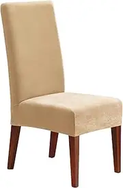 SureFit Home Décor, Stretch Pique Short Dining Room Chair Cover, Form Fit, Polyester/Spandex, Machine Washable, One Piece (Cream)