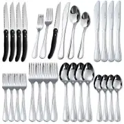 24-Pieces Silverware Set with Steak Knives, Stainless Steel Service For 4