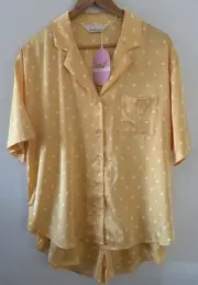 Peter Alexander Womans Yellow Polka Dot Satin Shortie PJ Set Size L RRP$139.00