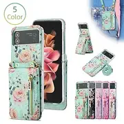 Phone Case For Samsung Galaxy Z Flip 6 Z Flip 5 Z Flip 4 Z Flip 3 Handbag Purse Wallet Case Flip Zipper with Removable Cross Body Strap Graphic Flower PU Leath