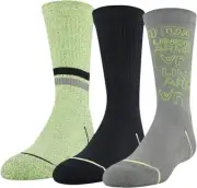 UNDER ARMOUR 3-Pair Boys Phenom Graphic Training Crew Socks Green Youth 13.5K-4Y
