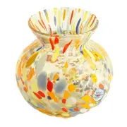 Murano Glass Vase or Candle Holder Yellow Multi Coloured Hand Made Millefiori
