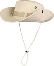 [ehsbuy] Safari Sun Hat Men's Wide Brim Boonie Bush Hat Foldable Cowboy Style Fishing Hat Breathable Hiking Hat Outdoor Bucket Hat with Adjustable Chin Strap