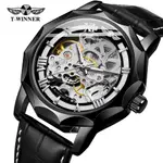 T-WINNER 手錶頂級品牌豪華機械表男士鏤空自動機械表金色防水手錶