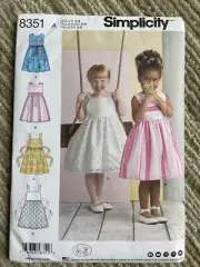UNCUT/NEW Simplicity 8351 A Childs Sleeveless Dresses Pattern Sizes 3-8