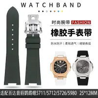 在飛比找Yahoo奇摩拍賣-7-11運費0元優惠優惠-代用錶帶 皮錶帶 適配百達翡麗氟橡膠手錶帶鸚鵡螺5711/5