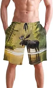 [XYMZR] Men's Swim Trunks Elk Sunlight Water Quick-Dry Bathing Suit Swimming Board Shorts S