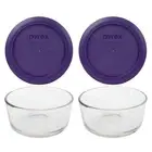 Pyrex 7200 2-Cup Glass Food Storage Bowl w/ 7200-PC Plum Purple Lid (2-Pack)