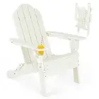 Foldable Weather Resistant Patio Chair with Built-in Cup Holder-White