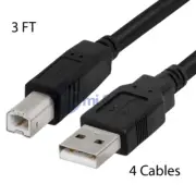 4x - 3FT USB 2.0 A-B Male Cable Printer Scanner Epson HP Dell Canon Lexmark