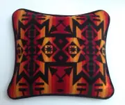 16"x18" Wool & Black Suede Leather Geometric Pillow w/Pendleton® Fabric